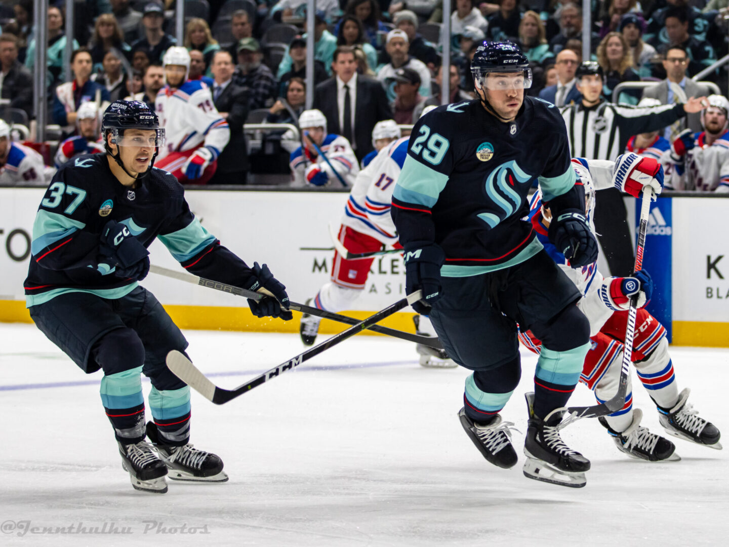 New_York_Rangers_at_Seattle_Kraken_-_October_21,_2023_-_Yanni_Gourde_Vince_Dunn_(53281791422)